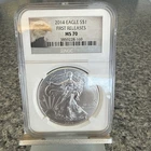 2014 Silver Eagle 1 Oz. NGC MS70 First Releases Eagle Label .999. 3859228-169