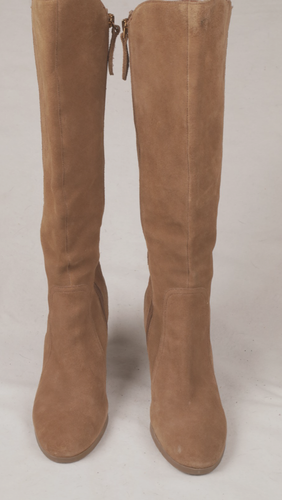 Franco Sarto L Walker Knee Boots 8 M Light Brown Suede Leather Wedge Heel Zip - Picture 3 of 17