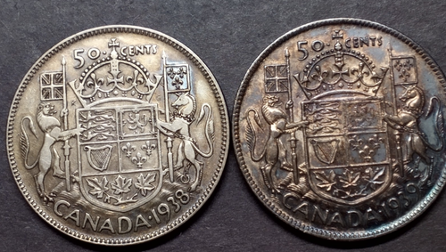 Kanada 1938 & 1939 Half Dollars - geringe Auflage - 80% Silber - Bild 2 von 11