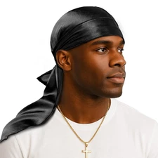 100% 22 Momme Mulberry Silk Durags for Men Women, Extra Long Strap Silky Durag,