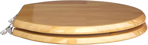 Designer Elongated Oak Toilet Seat with Brushed Nickel Hinges - Picture 3 of 5