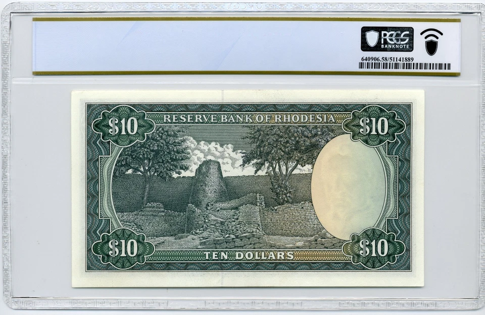 1975 10 Dollars Rhodesia, Pick# 33h - PCGS Choice AU58 PPQ - Image 2 of 2