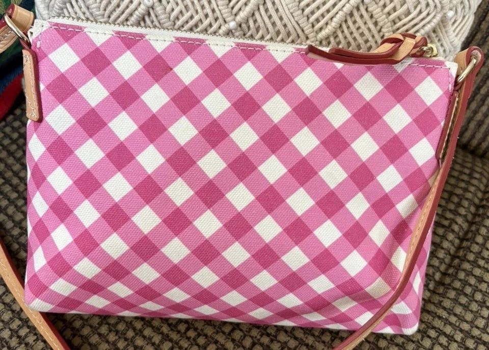 Dooney Bourke Pink & White Gingham & Vacchetta Leather Checked Crossbody Bag - Image 2 of 4