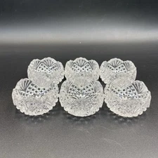 Vintage Open Salt Cellars Clear US Glass Pineapple Fan Or Cube Design Lot Of 6