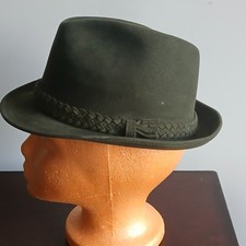 Oberl nder Austrian Vintage Green Fedora Hat Soft Suede Sz 56 In EUC OKTOBERFEST