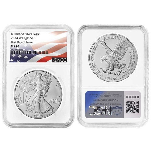 2024-W $1 1-oz Burnished American Silver Eagle NGC MS70 FDI Flag Label - Picture 3 of 3