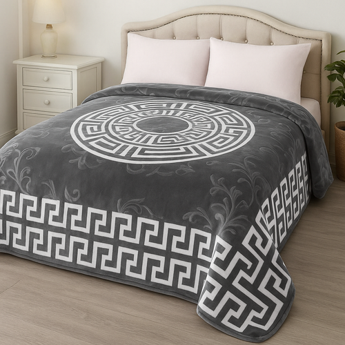 Luxury Greek Key Pattern Plush Blanket Soft Bedspread Throw Queen Black, Blue - Picture 9 of 18