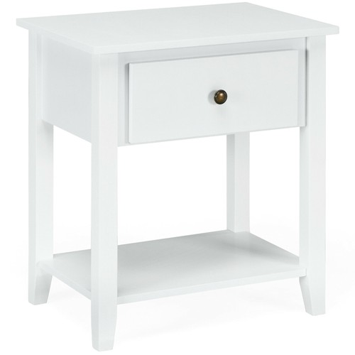 2PCS Nightstand Sofa End Side Table W/ Storage Drawer Bottom Shelf White - Imagen 6 de 7