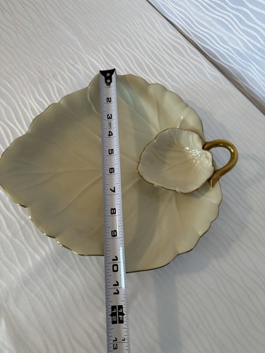 Toyo Signature Collection Platter Tray Leaf Shaped Cream & Gold Trim Japan - Picture 7 of 7