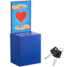 Metal Donation Box with Lock 6.7 x 5 x 8 Inch Safe Ballot Suggestion Box with...