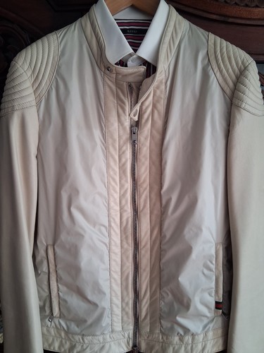 Men's $3k GUCCI Cream-Beige Hybrid Nappa Leather Biker Jacket US42-44 IT52-54 XL - Picture 21 of 22