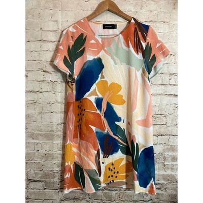 MINKPINK Abstract Foliage Tee Dress Large Watercolor Floral Colorful Lightweight