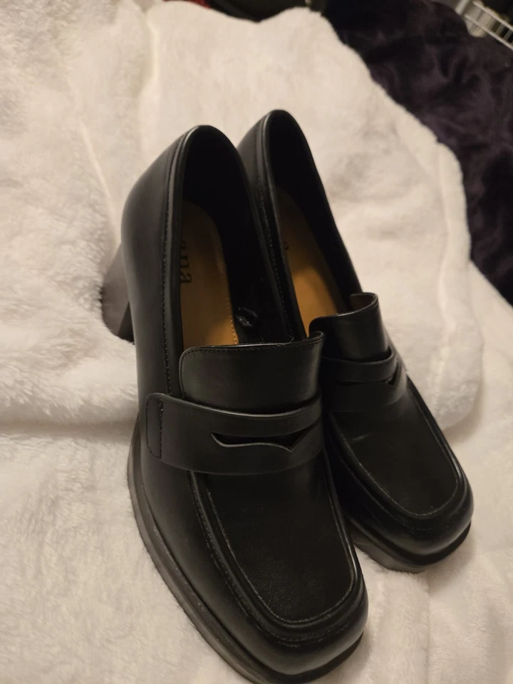 A.N.A. Mocasines de tacón grueso negros Y2K años 90 para mujer talla 9,5 Foto 4 de 4