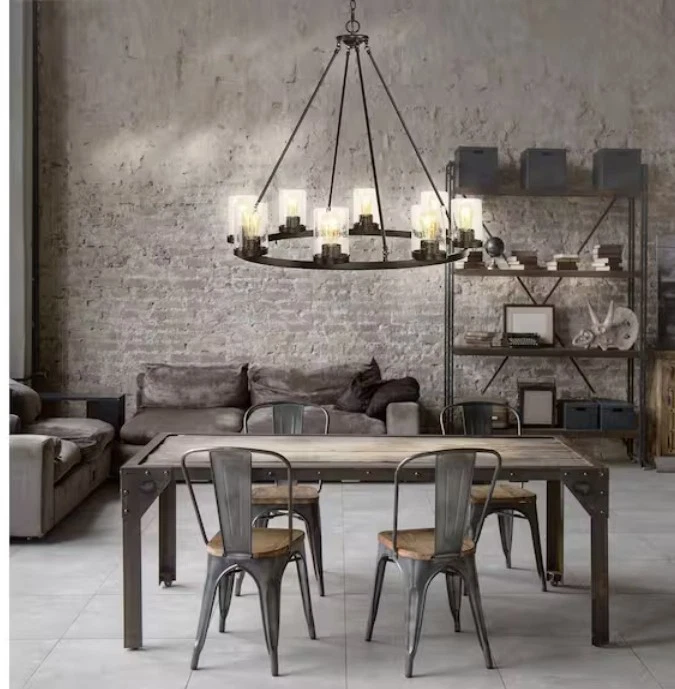 Lámpara de araña de cocina LED de 8 luces regulable de vidrio sembrado de hierro forjado de 33" Foto 3 de 4