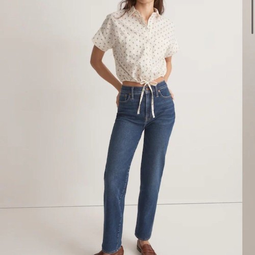 Madewell xl Button-Up Drawstring Shirt in Blooming Ikat white black cropped - Picture 2 of 4