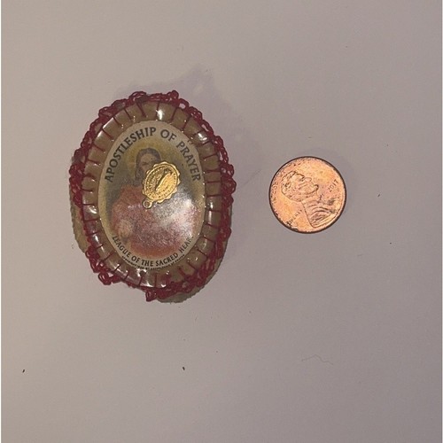 Apostleship Of Prayer League Of The Sacred Heart Scapular With Golden Relic - Picture 8 of 14