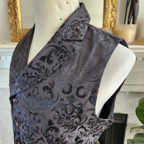Black Brocade Waistcoat Vest Double Breasted Victorian Steampunk Vampire Size M - Picture 5 of 15