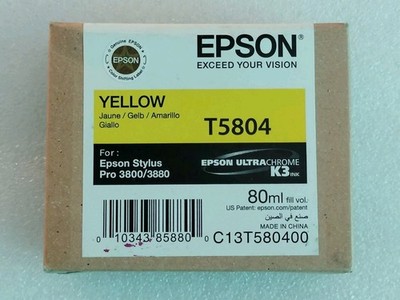 T5804 Genuine Epson Pro 3800 3880 Yellow Ink T580400 w/exp 10-2019
