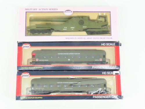 Konvolut 3 HO Scale Model Power U.S. Army Personenwagen & Flachwagen mit Rakete