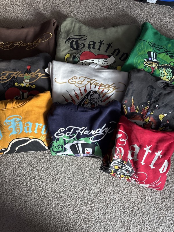 Ed hardy Lot of 9 Nine Unisex Pullover Hoodies Sz Large NWOTS