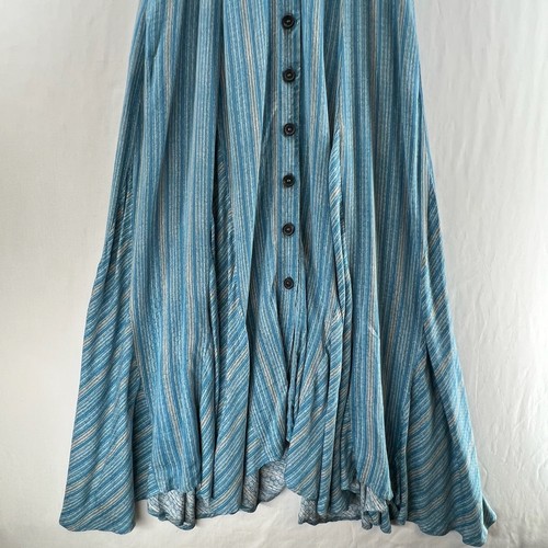 Free People Rowan Maxikleid Gr. XS Knopfleiste Gürtel Kurzarm gestreift blau - Bild 13 von 18