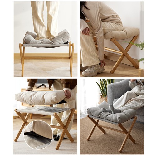 Office Chair Footrest Stool Bamboo Foldable Footstool Padded Rest Seat Pouffe UK - Picture 5 of 15