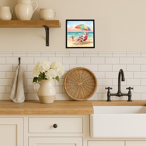 Caroline's Treasures Santa Claus Beach Navidad impresión de metal enmarcada FNT1274MFP88 - Imagen 2 de 4