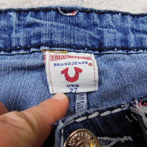 BROKEN IN True Religion Joey Jeans Womens 27 Blue Low Rise Horseshoe Thick Flap - Picture 6 of 18