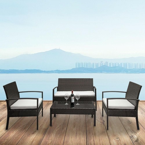 4pcs New Patio Wicker Furniture Outdoor Rattan Sofa Garden Conversation Set - Picture 2 of 12