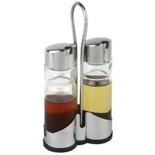 APS &Ouml;l- und Essigflaschenset mit St&auml;nder | Glas und Edelstahl