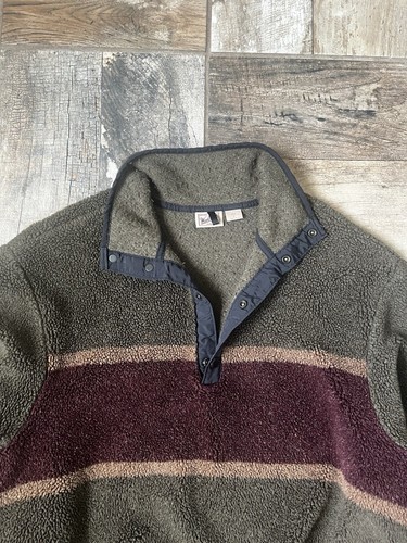 vintage 90s woolrich quarter button jacket fleece green and red - Picture 4 of 8
