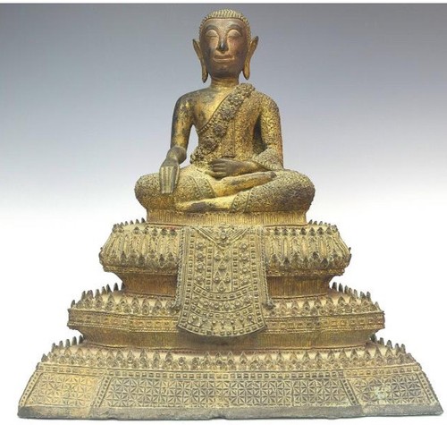 Buddhist art 18th century Thailand old bronze painted metal seated Buddha statue