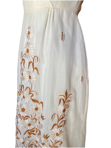 Vintage 70er Jahre besticktes Kleid Blumen Hippie Hochzeit gefüttert SM Collection Small - Bild 9 von 11