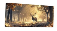 Fuzawet Large Deer Wall Art Foggy Forest Pictures Wall 60L" x 30W" Deer Forest