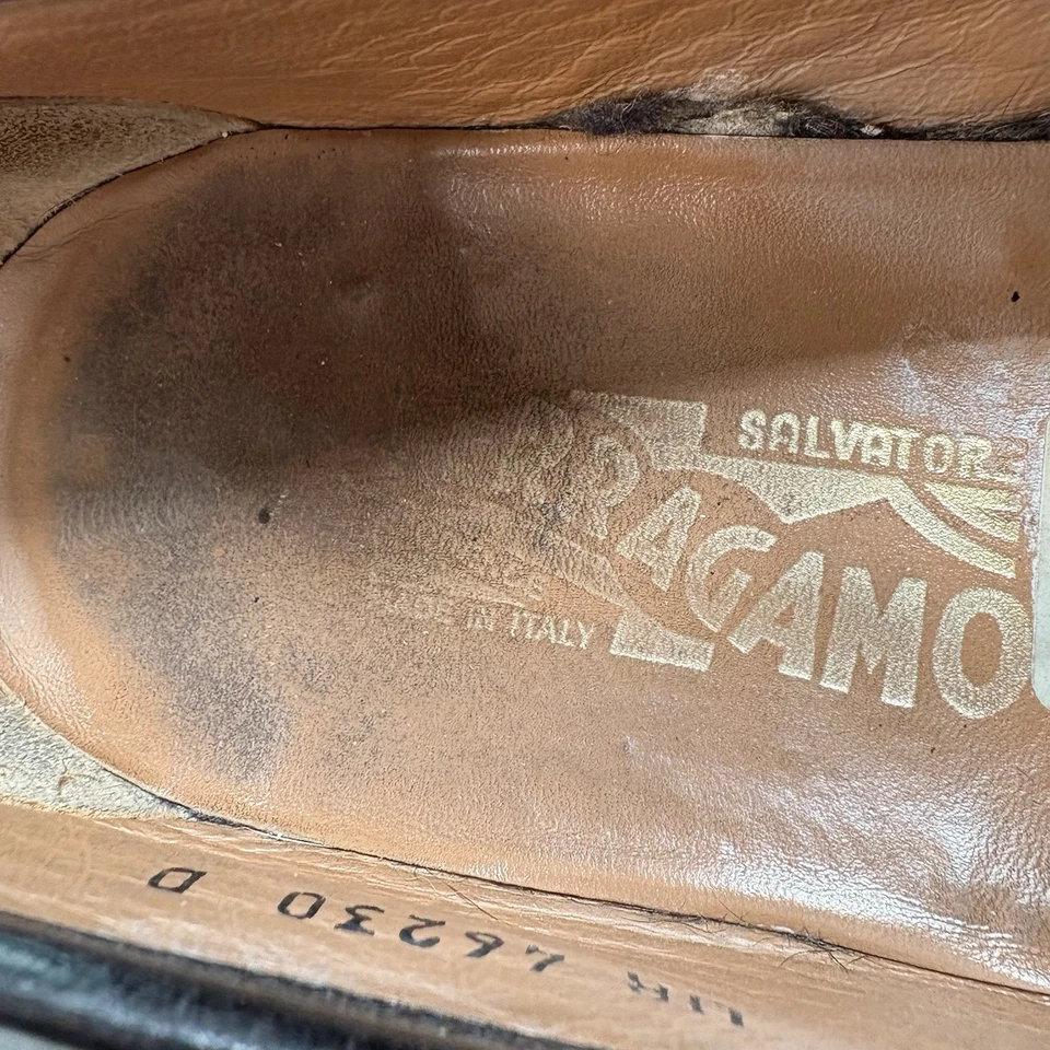 Salvatore Ferragamo David Gancini Bit Mocasín Italia Hombres Negro Zapatos Talla 8 Foto 3 de 4