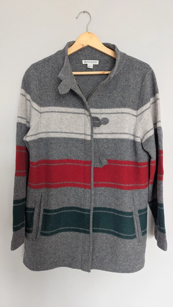Cárdigan Pendleton - 100% Lana de Cordero - Grande - Gris/Rojo/Blanco