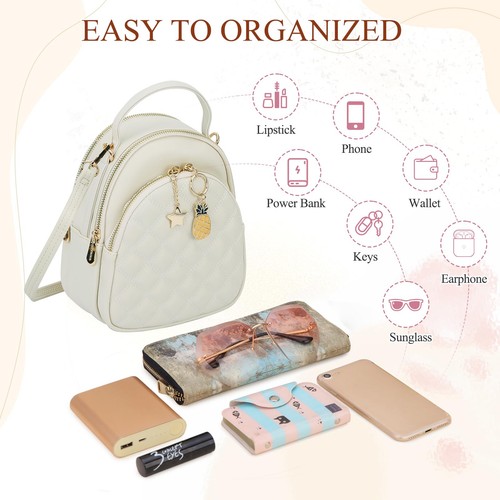 Mini Mochila Cartera, VONXURY Moda Pequeña Cuero Edredón Mochila Convertible... - Imagen 5 de 7