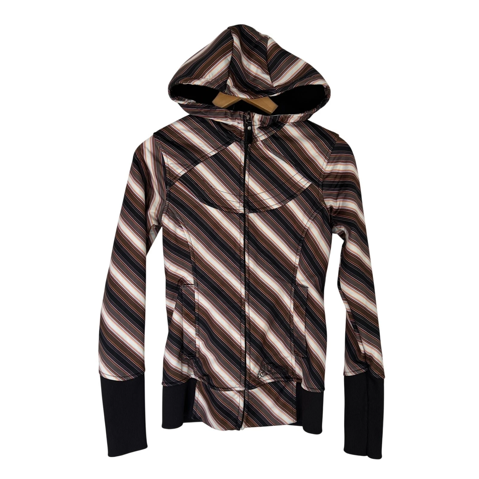 Burton Dryride Snowboard Jacket Women's Size XS White Brown Striped Hooded Ski