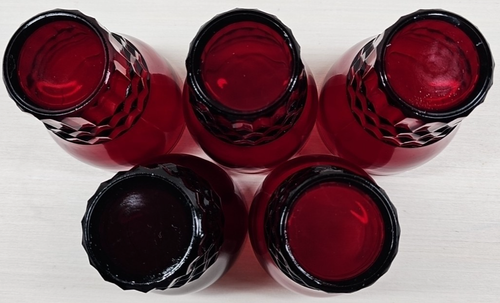 Set 5 bicchieri Anchor Hocking Windsor Royal Ruby 10 oz vintage base cubo MCM lotto - Foto 17 di 24