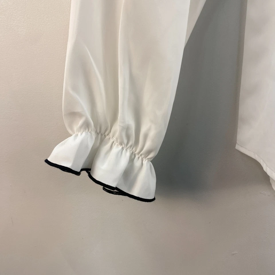 Blusa túnica Allegra K feminina grande gola longa botão tecido branco - Imagem 3 de 4