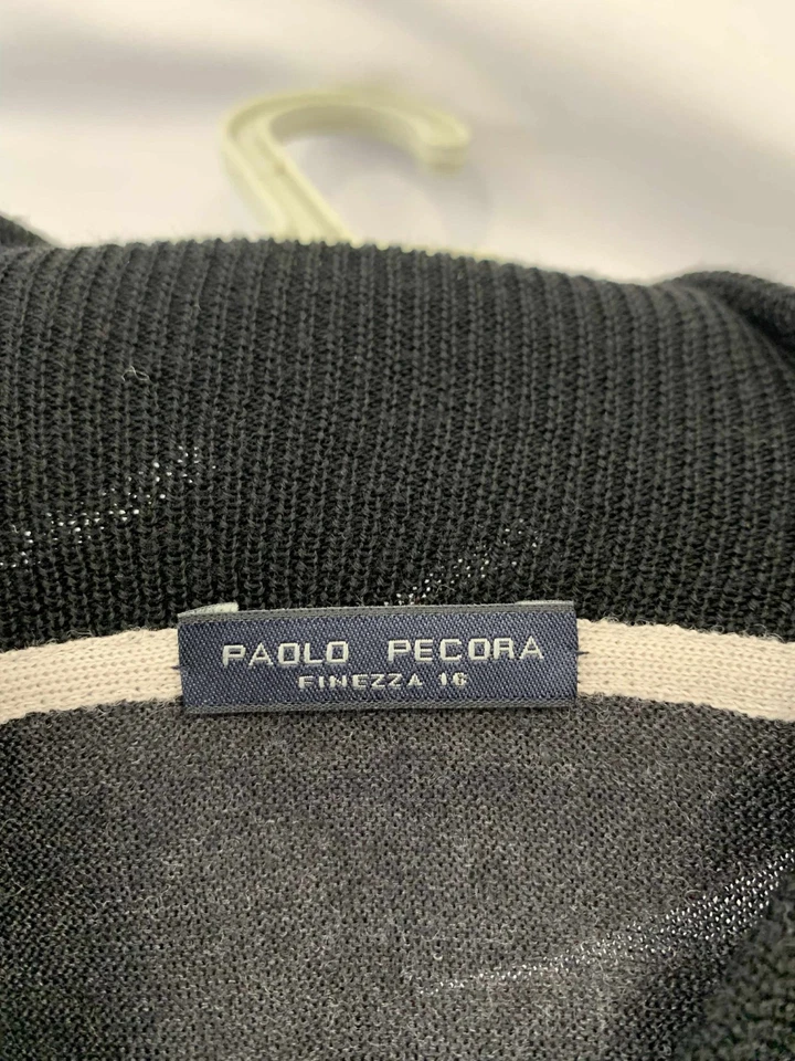 Suéter Paolo Pecora Finezza 16 Tejido XXL Negro Gris Chal Cuello Pullover #Z9 Foto 3 de 4