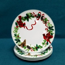 Set of 4 Royal Norfolk 10'' Dinner Plates Christmas Red Cardinals Holiday 