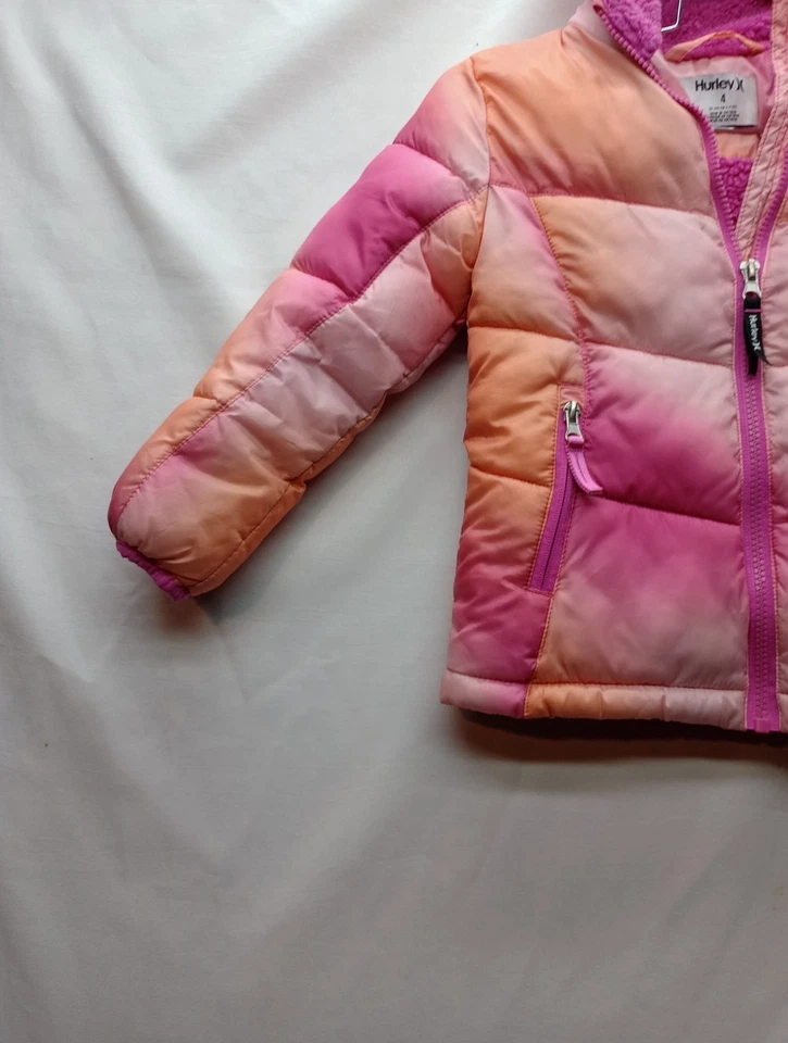 Hurley Girls Winter Snow Jacket Size 4 Hooded Insulated Coat Orange/ Pink - Image 2 of 4