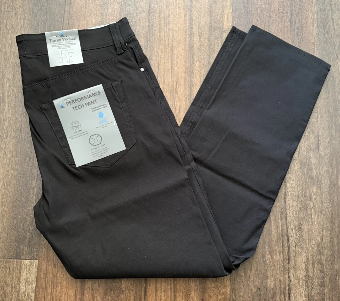 Tailor Vintage NWT Mens 32x30 Performance Tech Black Nylon Pants Canaan Slim Fit