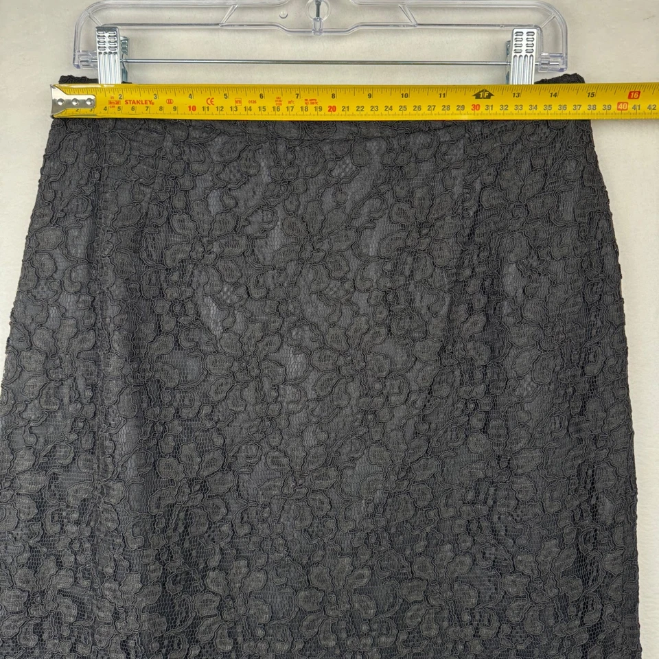 Falda Lápiz Neiman Marcus Exclusiva Negra Encaje Mezcla Seda Carrera Cóctel 12 Foto 3 de 4