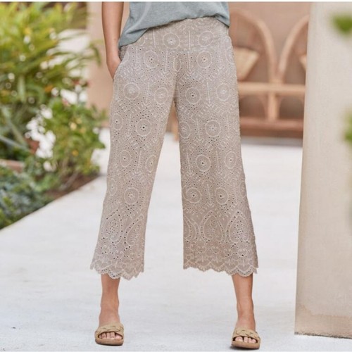 Sundance Menara Culottes Color Neutro Mezcla de Lino Ojales Encaje Talla Pequeña...