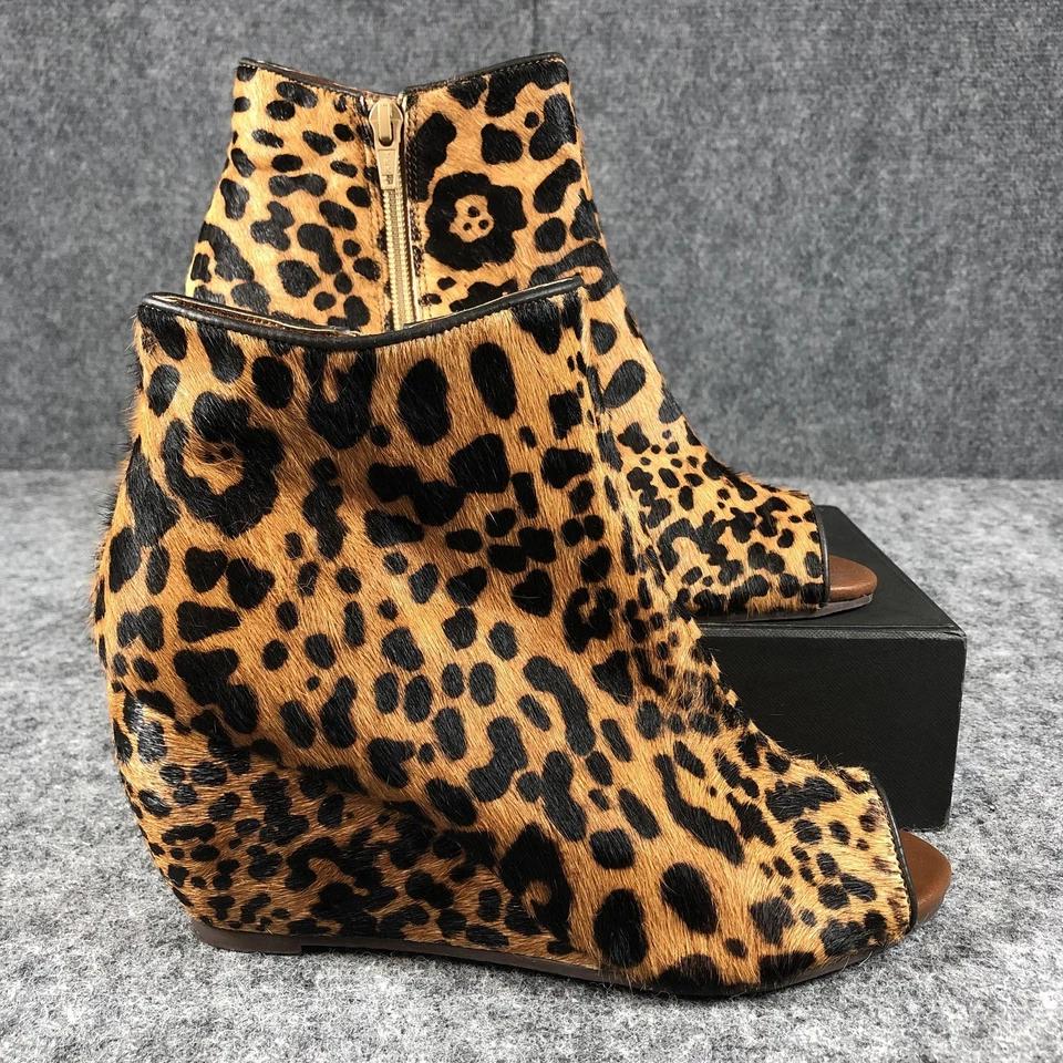 Zapatos Naughty Monkey Wedge Peep Toe para mujer talla 8,5 botines de cuero con pelo de animal Foto 2 de 4