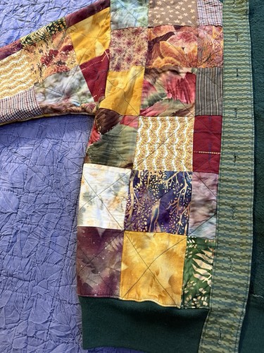 Giacca patchwork trapuntata vintage fatta a mano foderata in pile boho autunno nonna core XL USATA IN OTTIME CONDIZIONI - Foto 2 di 13