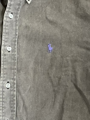 Ralph Lauren Hemd mit Knopfleiste Herren mittelgrau langarm lila Pony klassisch - Bild 4 von 11