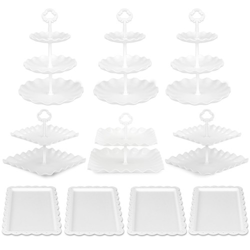 Pack of 10 Cake Stand Set with 3 x Two-Tier and 3 x Three-Tier Cupcake Stands... - Picture 2 of 5